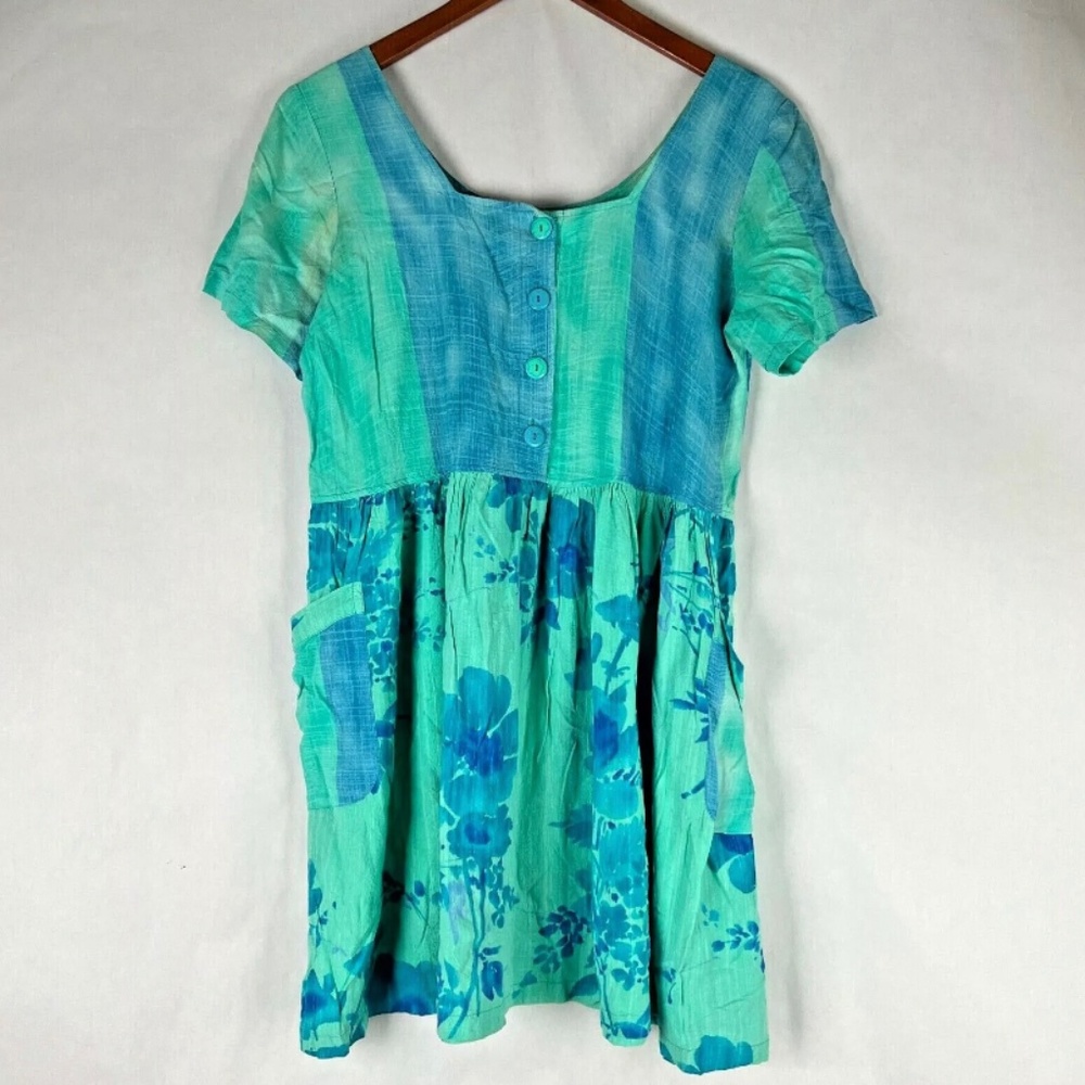 EUC Jams World Hattie Pockets Button Aqua Green Blue Floral Hawaiian M Dress